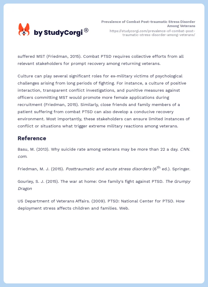 Prevalence of Combat Post-traumatic Stress Disorder Among Veterans. Page 2