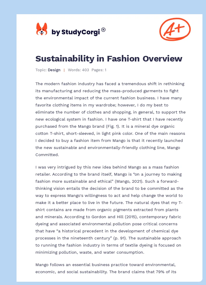 Sustainability in Fashion Overview. Page 1