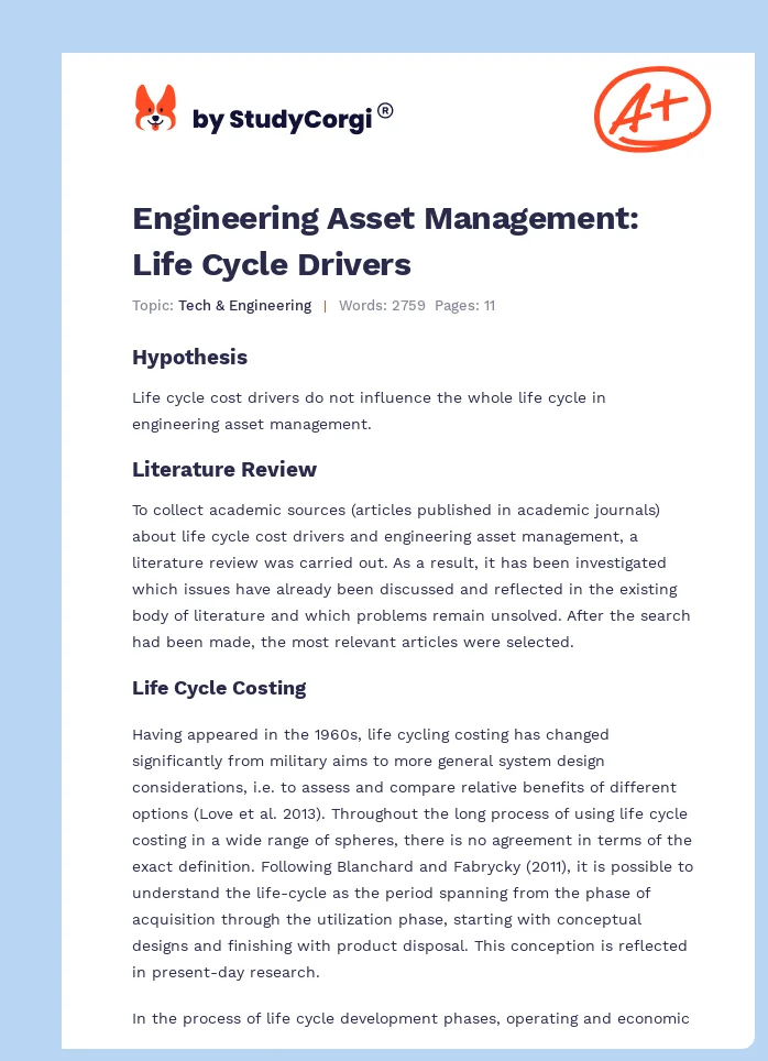 Engineering Asset Management: Life Cycle Drivers. Page 1