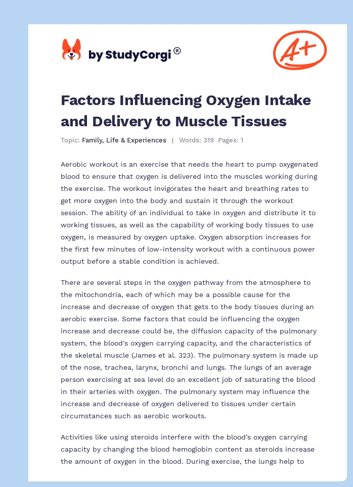 Factors Influencing Oxygen Intake and Delivery to Muscle Tissues. Page 1