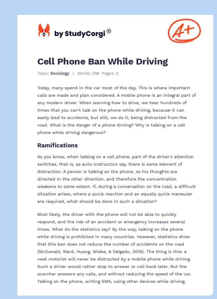 Cell Phone Ban While Driving. Page 1