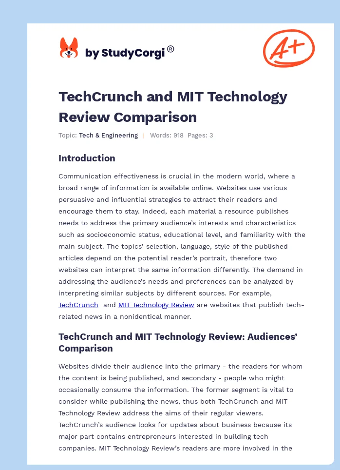 TechCrunch and MIT Technology Review Comparison. Page 1