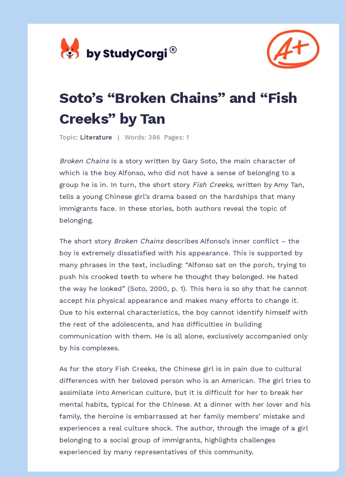 Soto’s “Broken Chains” and “Fish Creeks” by Tan. Page 1