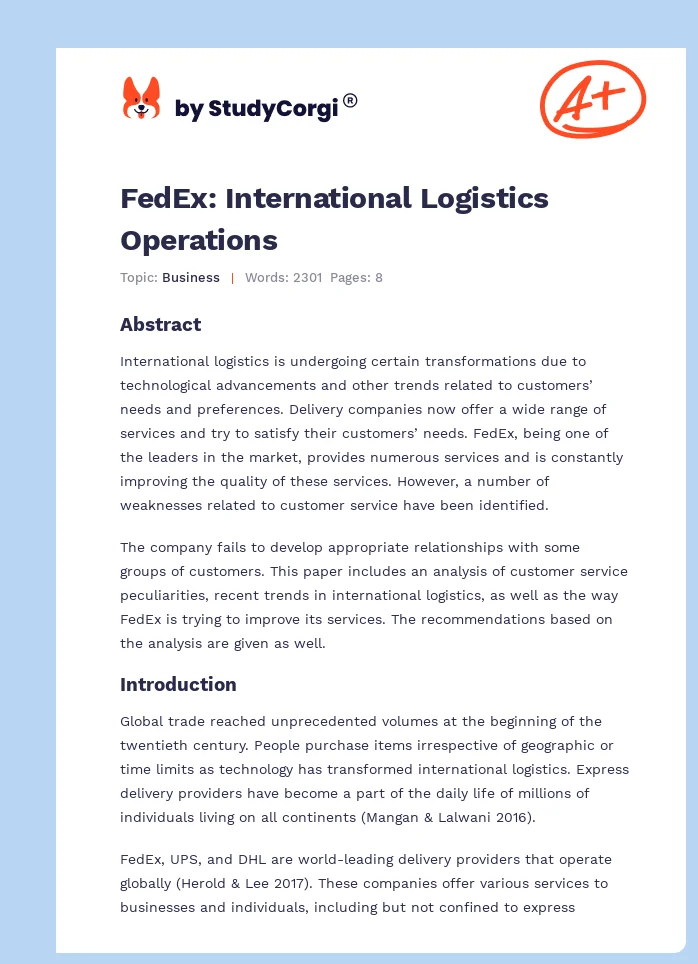 FedEx: International Logistics Operations. Page 1