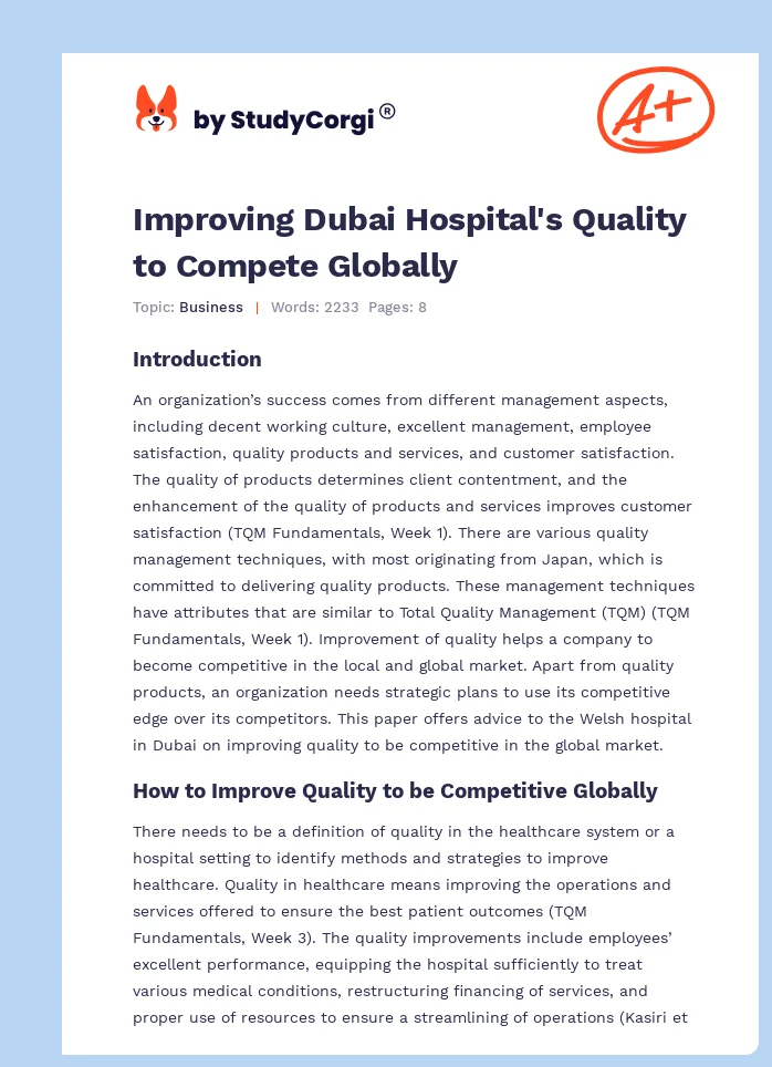 Improving Dubai Hospital's Quality to Compete Globally. Page 1