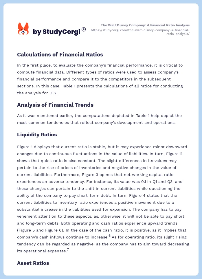 The Walt Disney Company: A Financial Ratio Analysis. Page 2