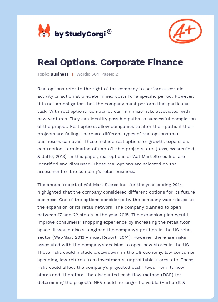 Real Options. Corporate Finance. Page 1
