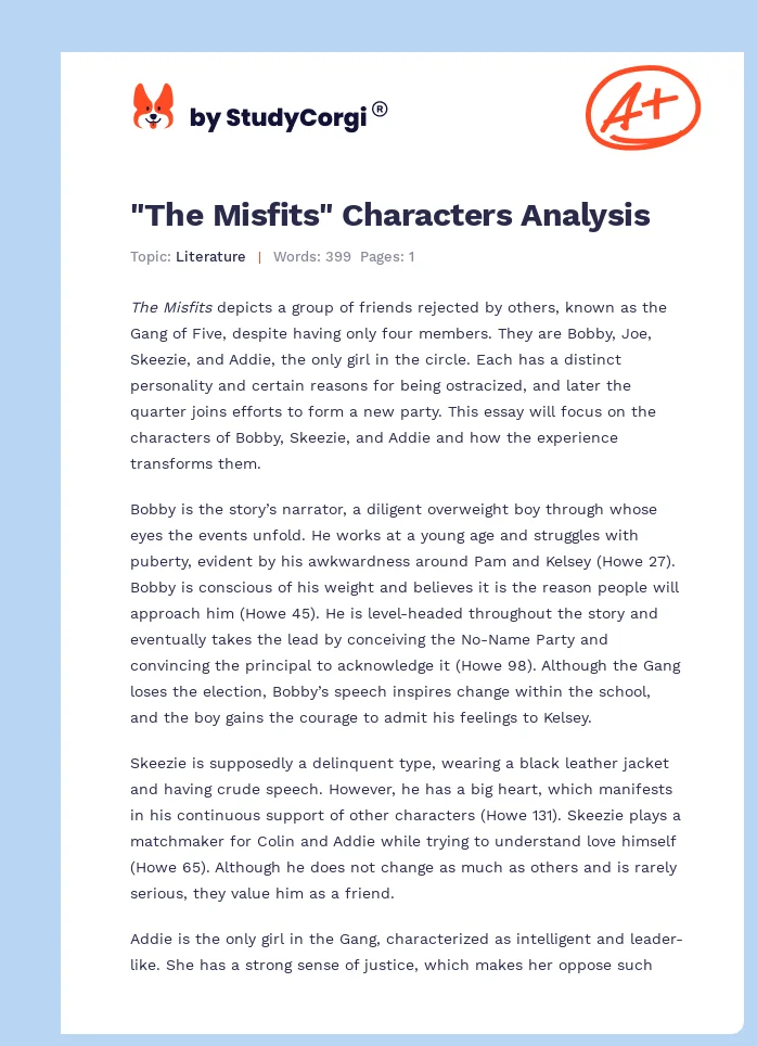 "The Misfits" Characters Analysis. Page 1