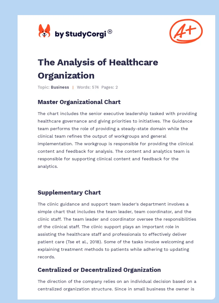 The Analysis of Healthcare Organization. Page 1
