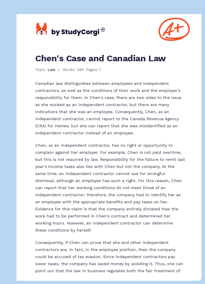 Chen's Case and Canadian Law. Page 1