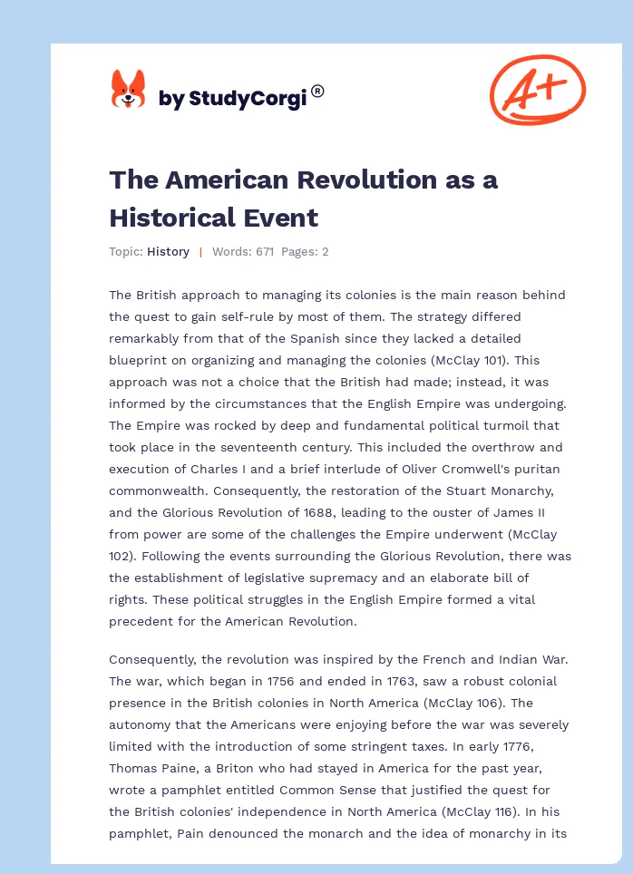 The American Revolution as a Historical Event. Page 1
