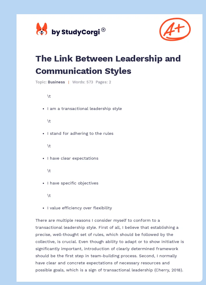 The Link Between Leadership and Communication Styles. Page 1