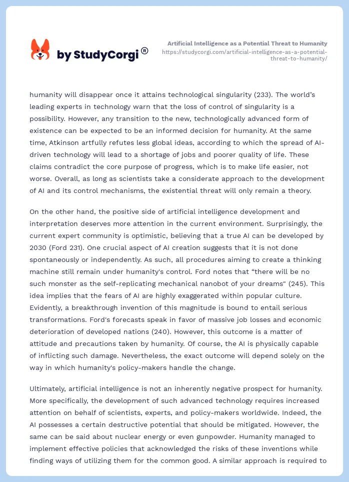Artificial Intelligence as a Potential Threat to Humanity. Page 2
