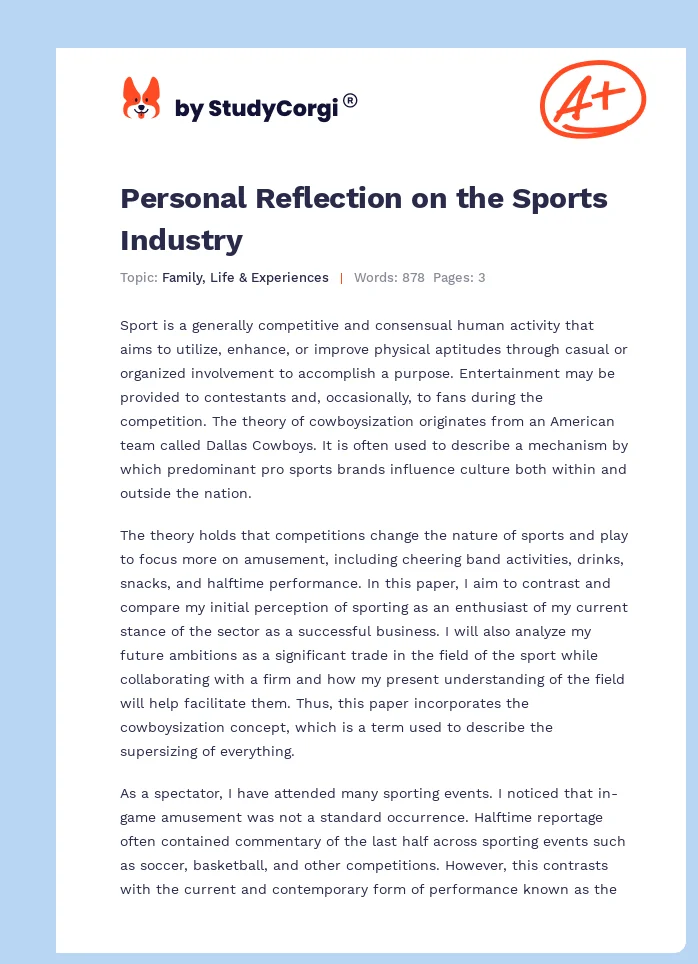 Personal Reflection on the Sports Industry. Page 1