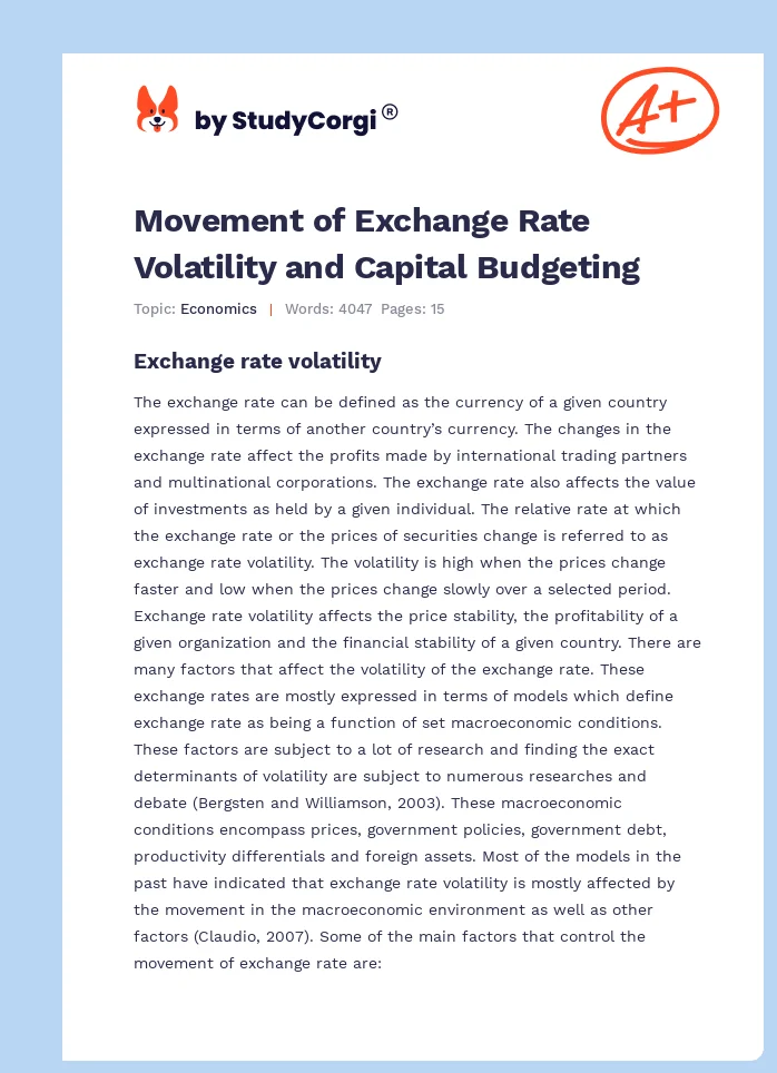 Movement of Exchange Rate Volatility and Capital Budgeting. Page 1