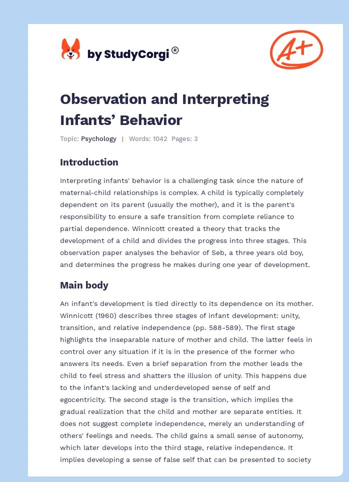 Observation and Interpreting Infants’ Behavior. Page 1