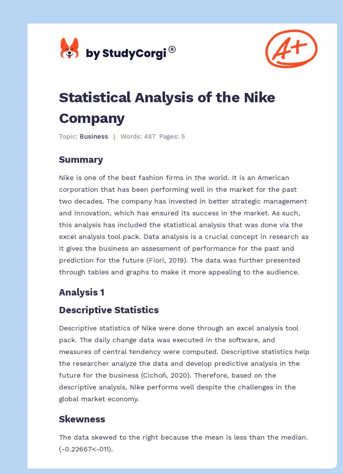Statistical Analysis of the Nike Company. Page 1
