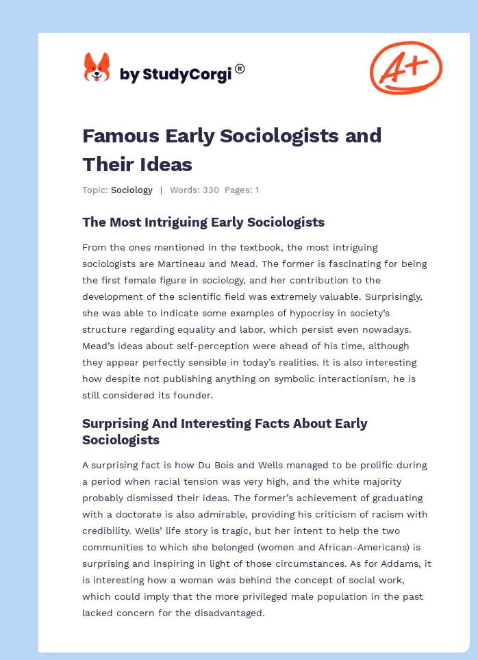 Famous Early Sociologists and Their Ideas. Page 1