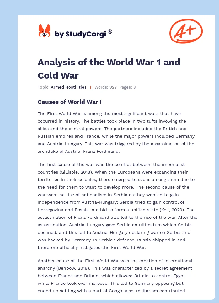 Analysis of the World War 1 and Cold War. Page 1