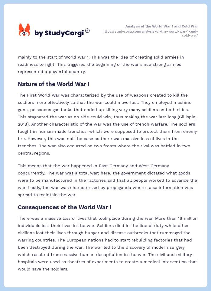 Analysis of the World War 1 and Cold War. Page 2