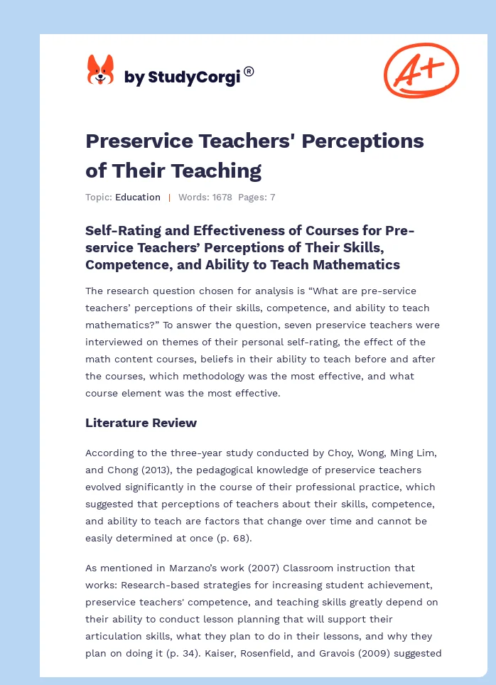 Preservice Teachers' Perceptions of Their Teaching. Page 1