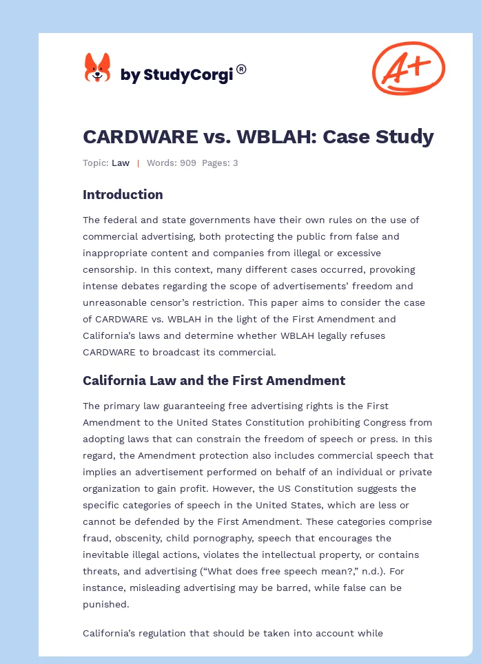 CARDWARE vs. WBLAH: Case Study. Page 1