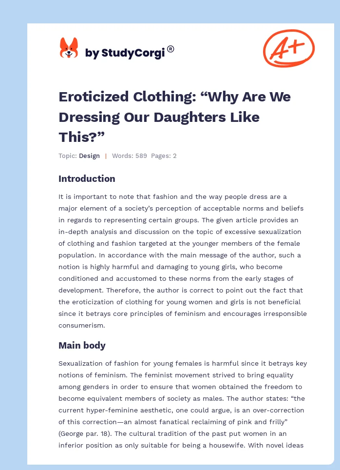 Eroticized Clothing: “Why Are We Dressing Our Daughters Like This?”. Page 1
