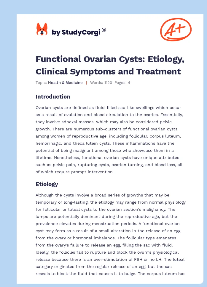 Functional Ovarian Cysts: Etiology, Clinical Symptoms and Treatment. Page 1