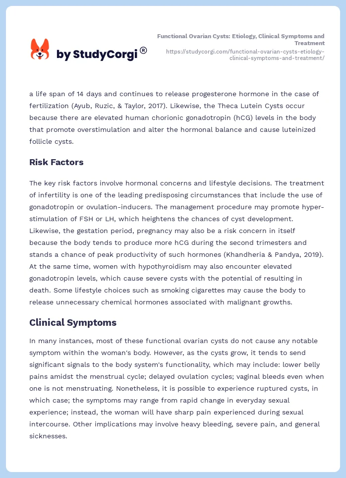 Functional Ovarian Cysts: Etiology, Clinical Symptoms and Treatment. Page 2