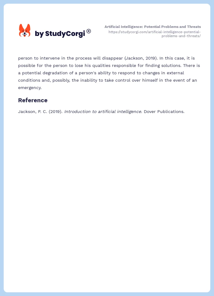 Artificial Intelligence: Potential Problems and Threats. Page 2