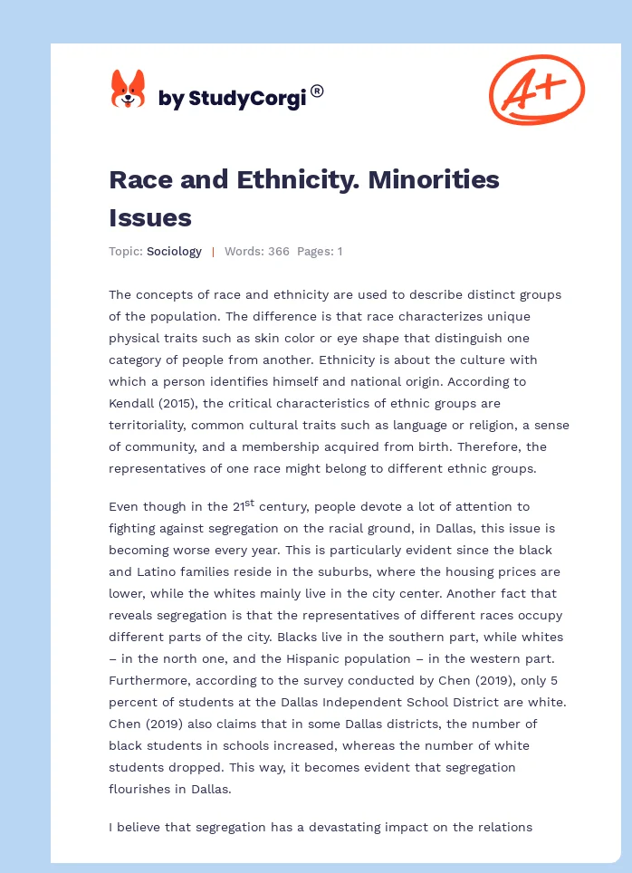 Race and Ethnicity. Minorities Issues. Page 1