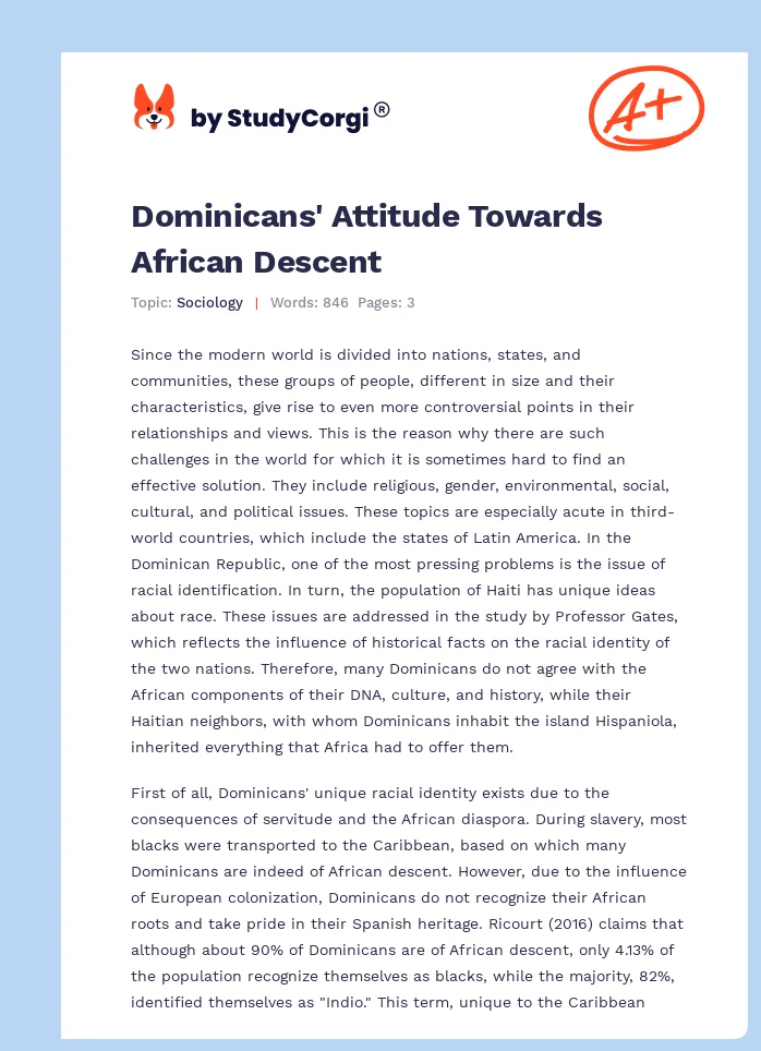 Dominicans' Attitude Towards African Descent. Page 1