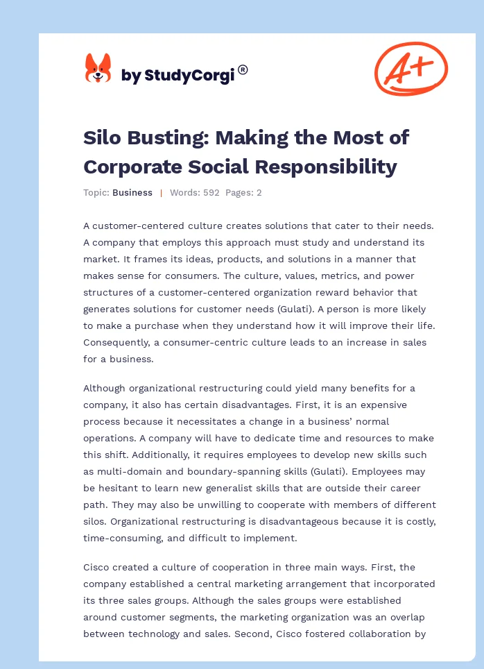Silo Busting: Making the Most of Corporate Social Responsibility. Page 1