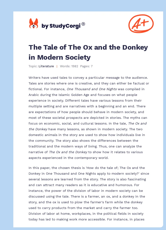 The Tale of The Ox and the Donkey in Modern Society. Page 1