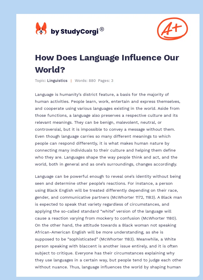 How Does Language Influence Our World?. Page 1