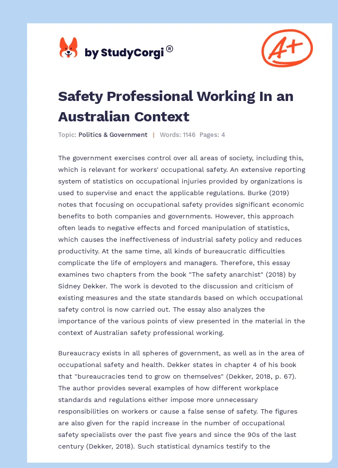 Safety Professional Working In an Australian Context. Page 1
