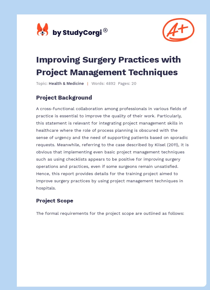 Improving Surgery Practices with Project Management Techniques. Page 1