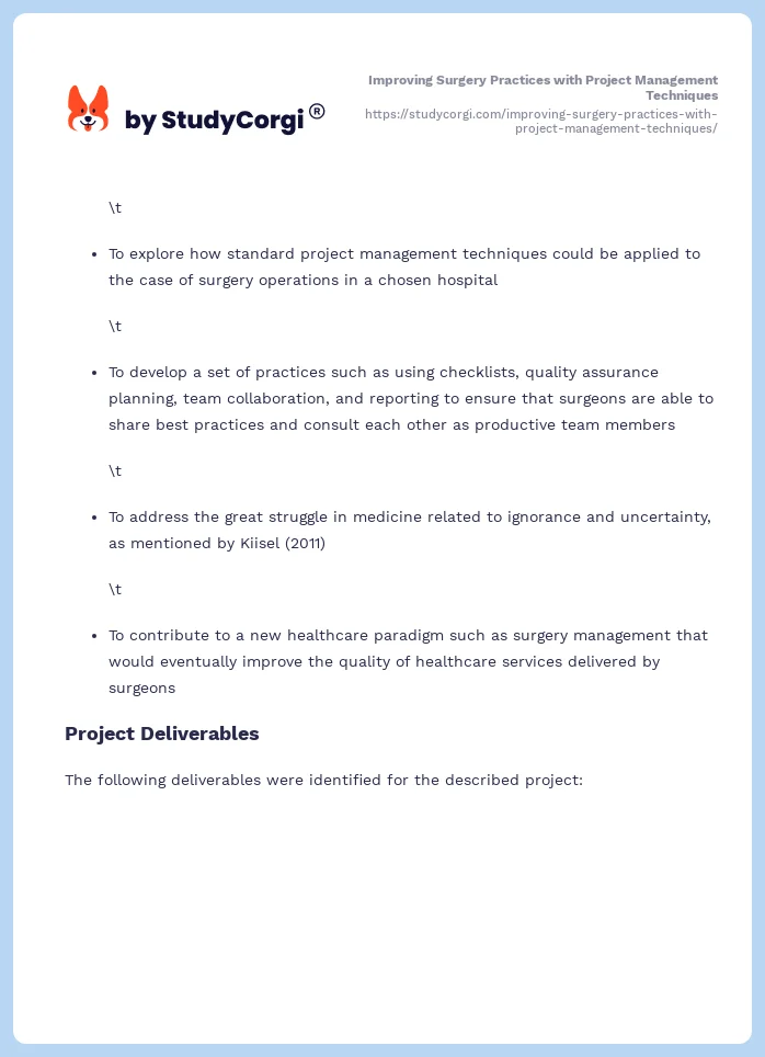 Improving Surgery Practices with Project Management Techniques. Page 2