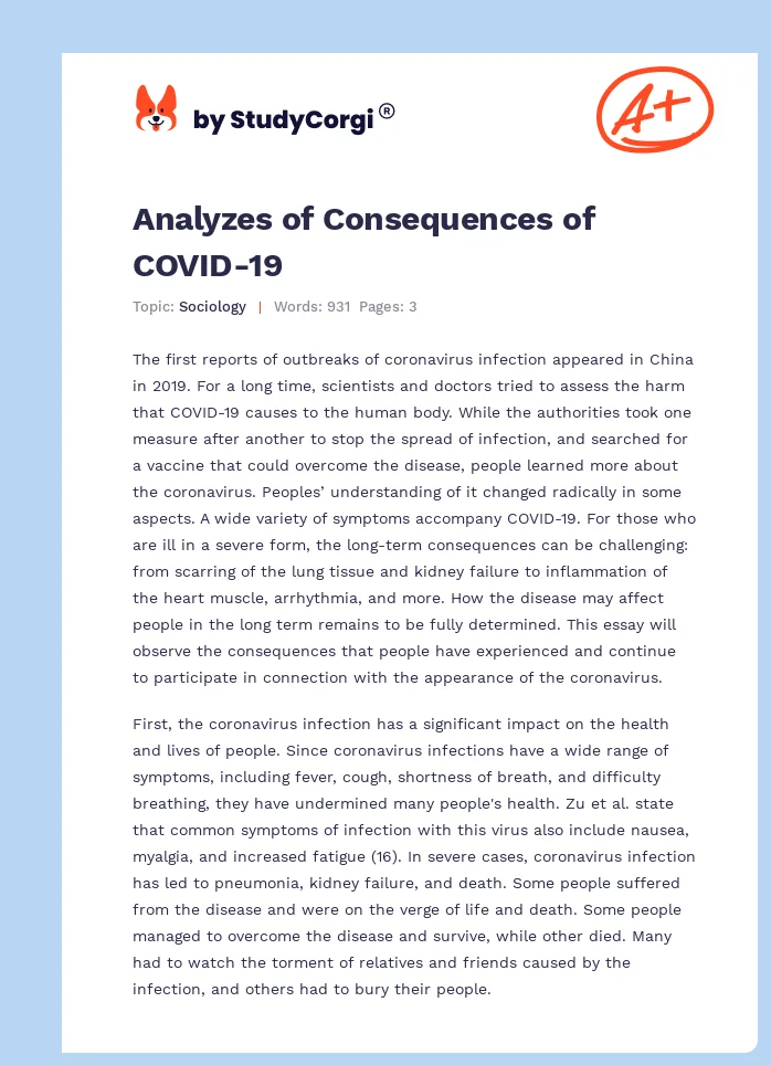 Analyzes of Consequences of COVID-19. Page 1