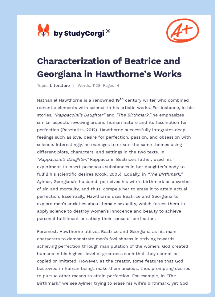 Characterization of Beatrice and Georgiana in Hawthorne’s Works. Page 1
