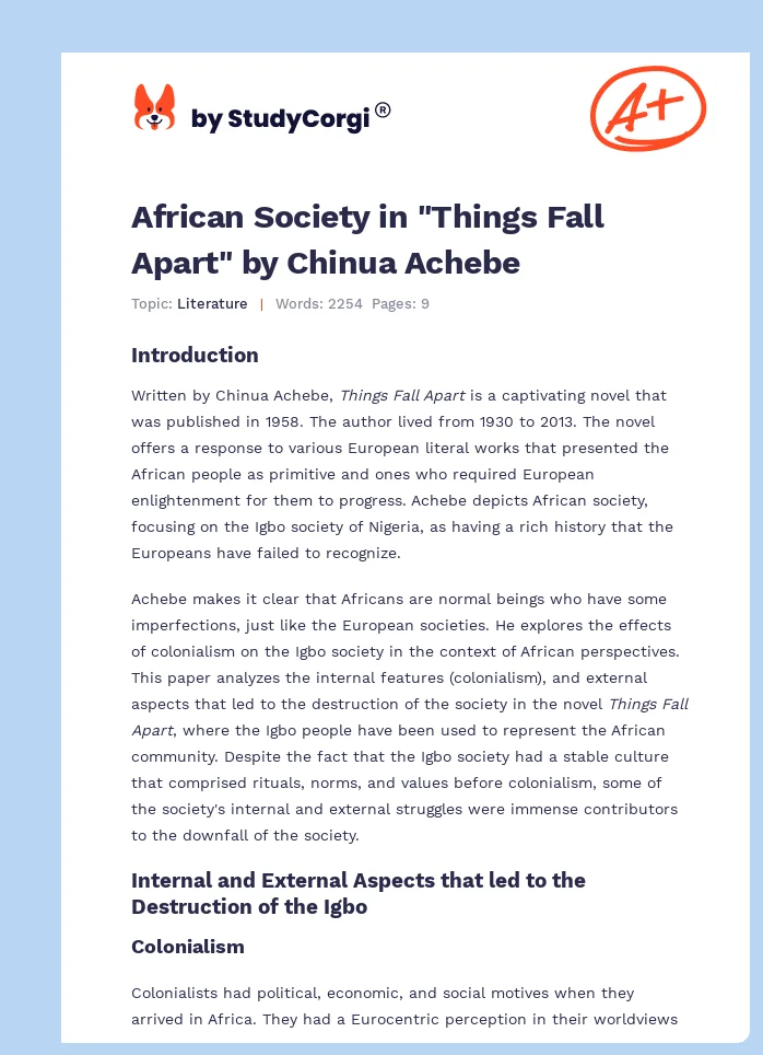 African Society in "Things Fall Apart" by Chinua Achebe. Page 1