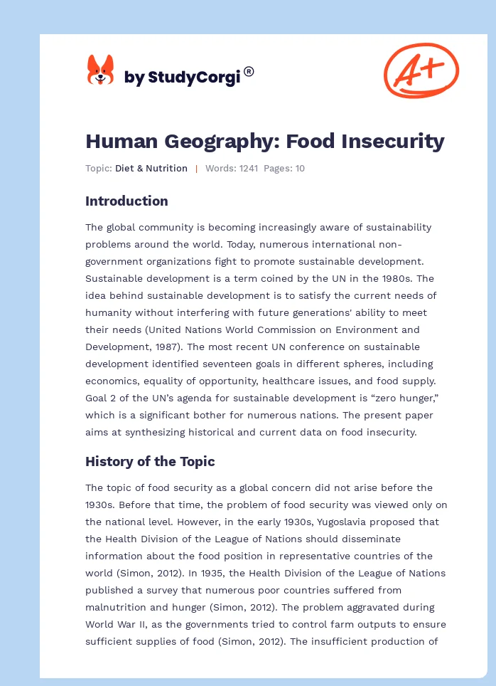 Human Geography: Food Insecurity. Page 1