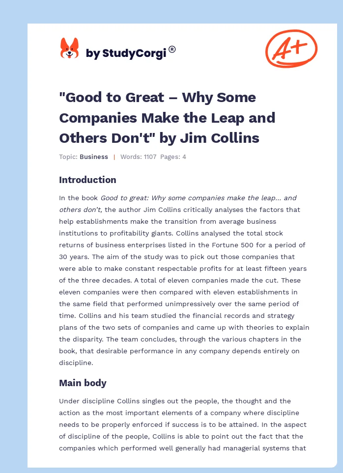 "Good to Great – Why Some Companies Make the Leap and Others Don't" by Jim Collins. Page 1