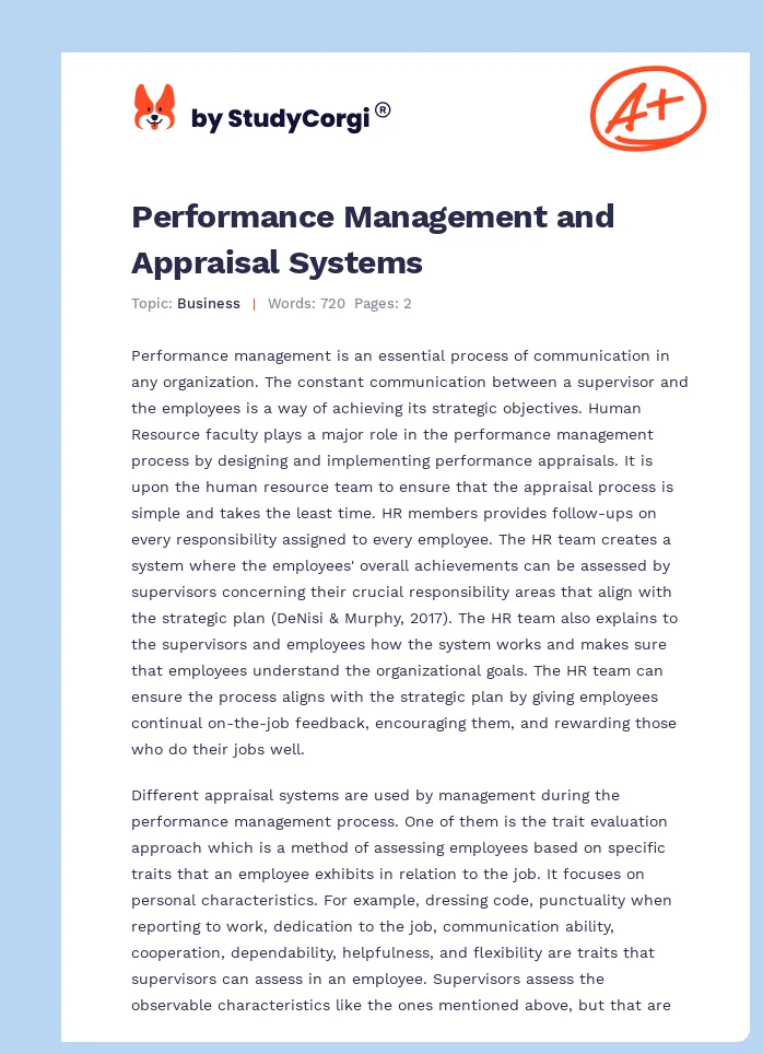 Performance Management and Appraisal Systems. Page 1