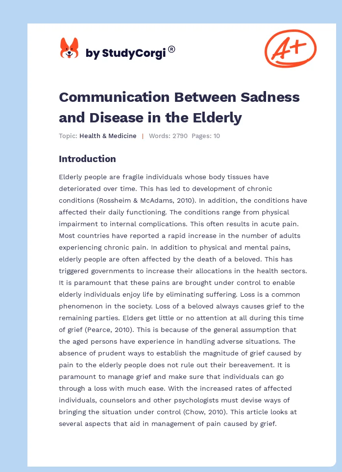 Communication Between Sadness and Disease in the Elderly. Page 1