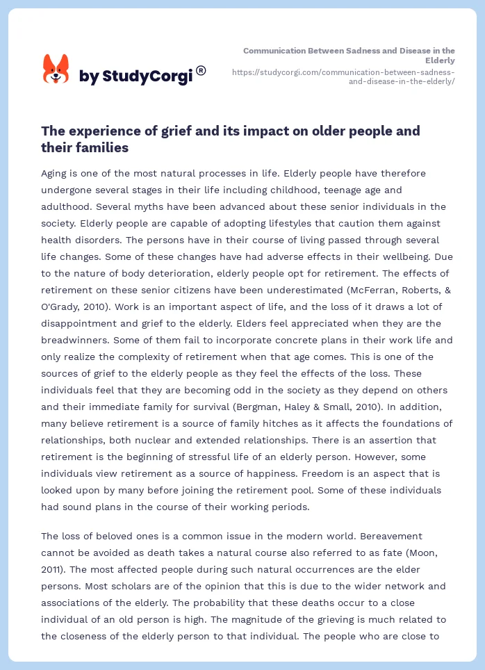 Communication Between Sadness and Disease in the Elderly. Page 2