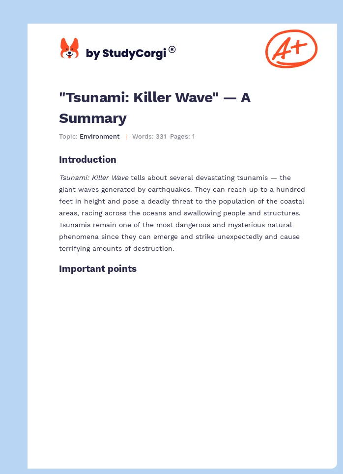 "Tsunami: Killer Wave" — A Summary. Page 1