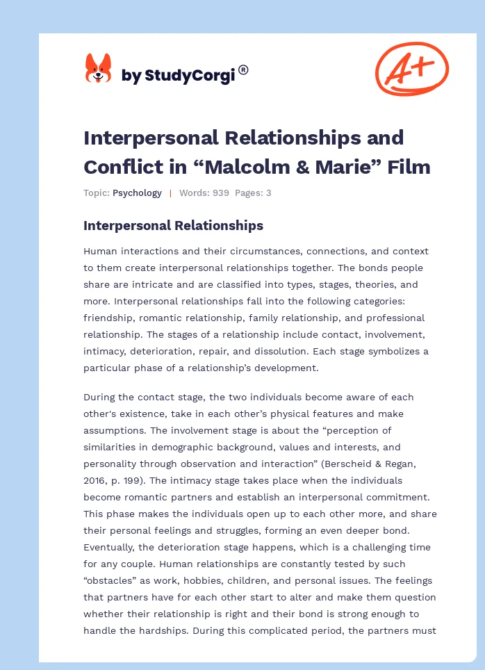Interpersonal Relationships and Conflict in “Malcolm & Marie” Film. Page 1