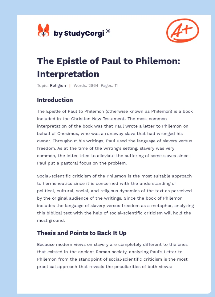 The Epistle of Paul to Philemon: Interpretation. Page 1