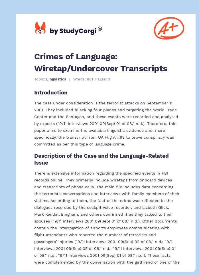 Crimes of Language: Wiretap/Undercover Transcripts. Page 1